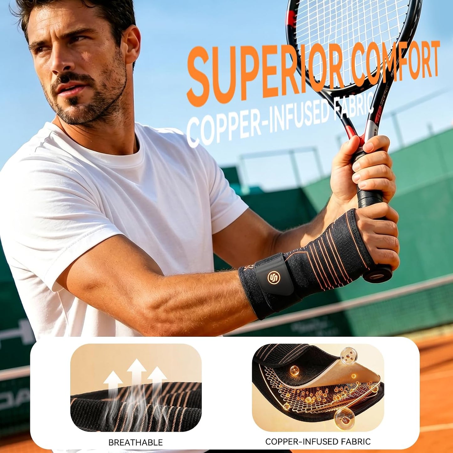 Copper Ultra-Light Wrist Compression Sleeve for Women and Men