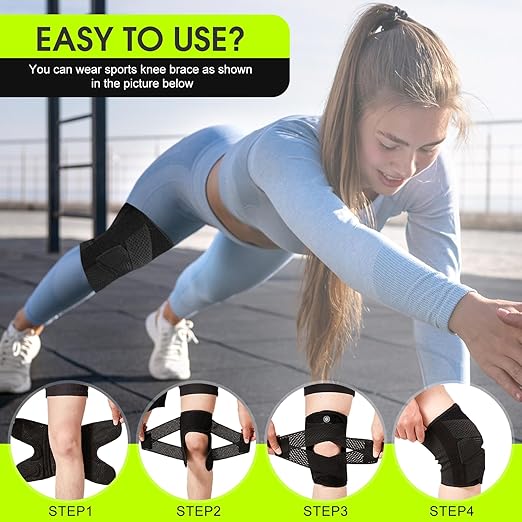 Rodillera de compresión transpirable para mujeres y hombres, con estabilizadores laterales para el dolor de rodilla, ajustable para correr.