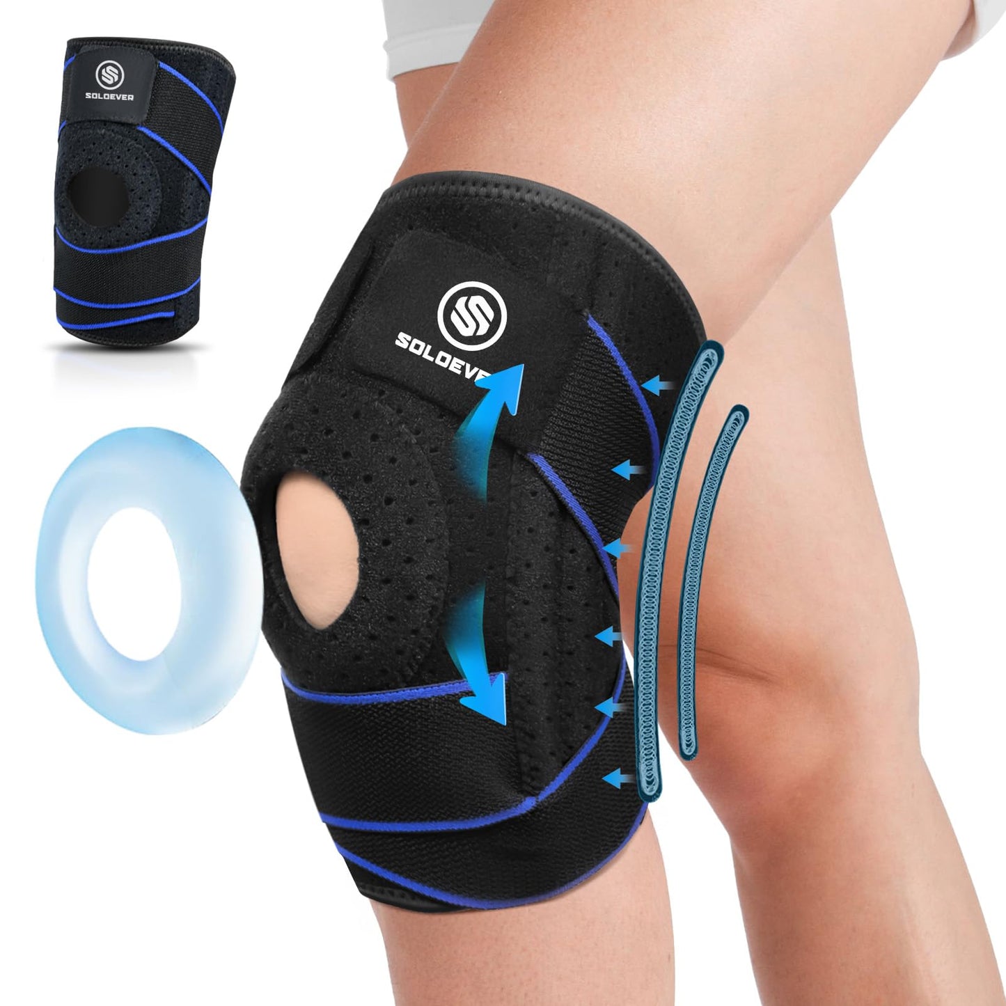 Knee Brace for Women & Men Breathable Compression Knee Support with Side Stabilizers for Knee Pain Adjustable Knee Wrap for Running