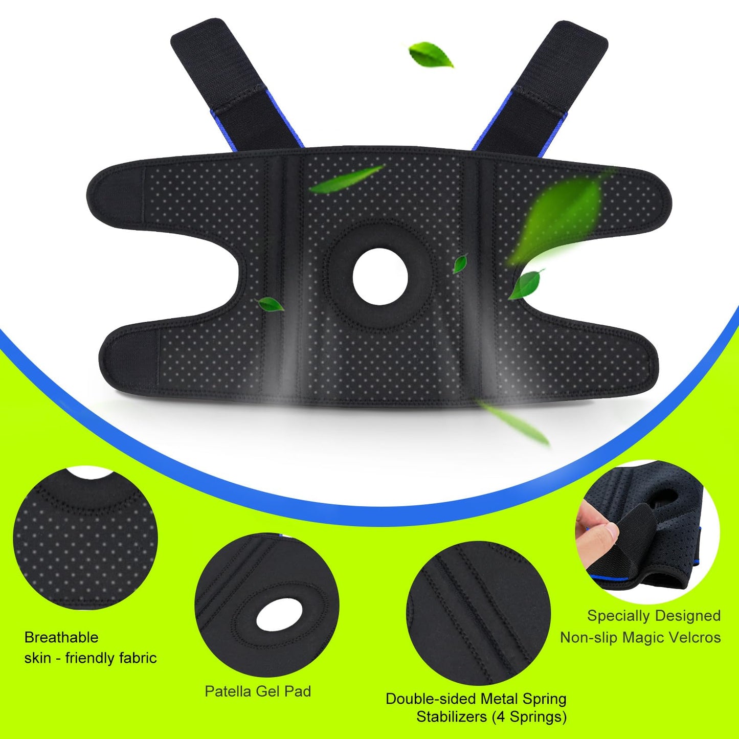 Knee Brace for Women & Men Breathable Compression Knee Support with Side Stabilizers for Knee Pain Adjustable Knee Wrap for Running