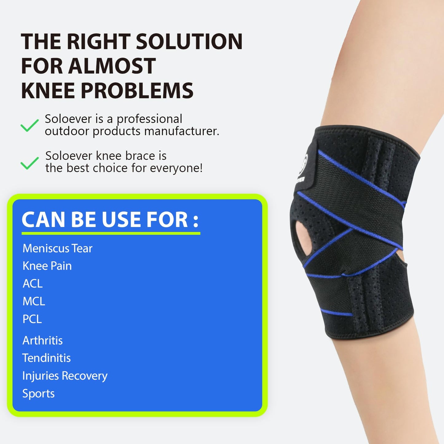 Knee Brace for Women & Men Breathable Compression Knee Support with Side Stabilizers for Knee Pain Adjustable Knee Wrap for Running