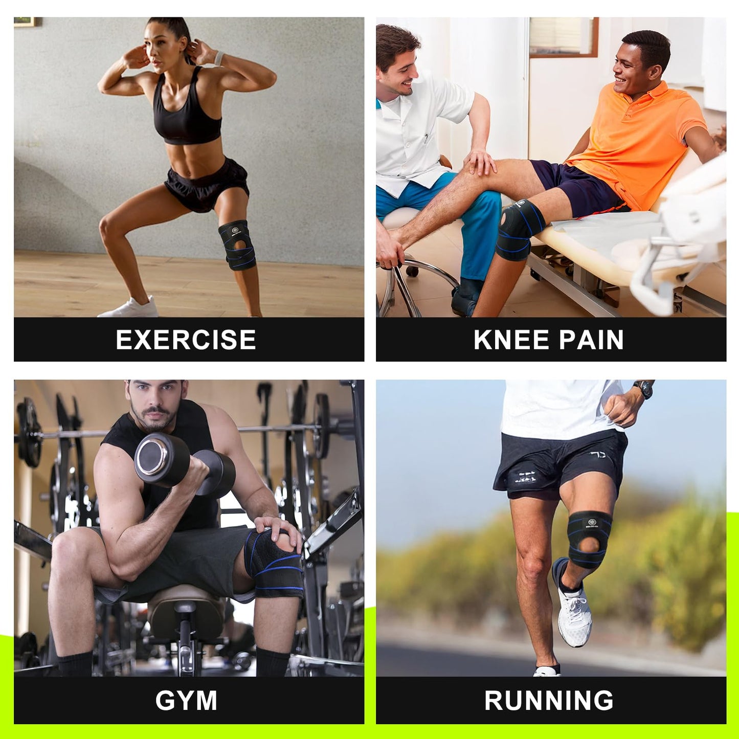 Knee Brace for Women & Men Breathable Compression Knee Support with Side Stabilizers for Knee Pain Adjustable Knee Wrap for Running