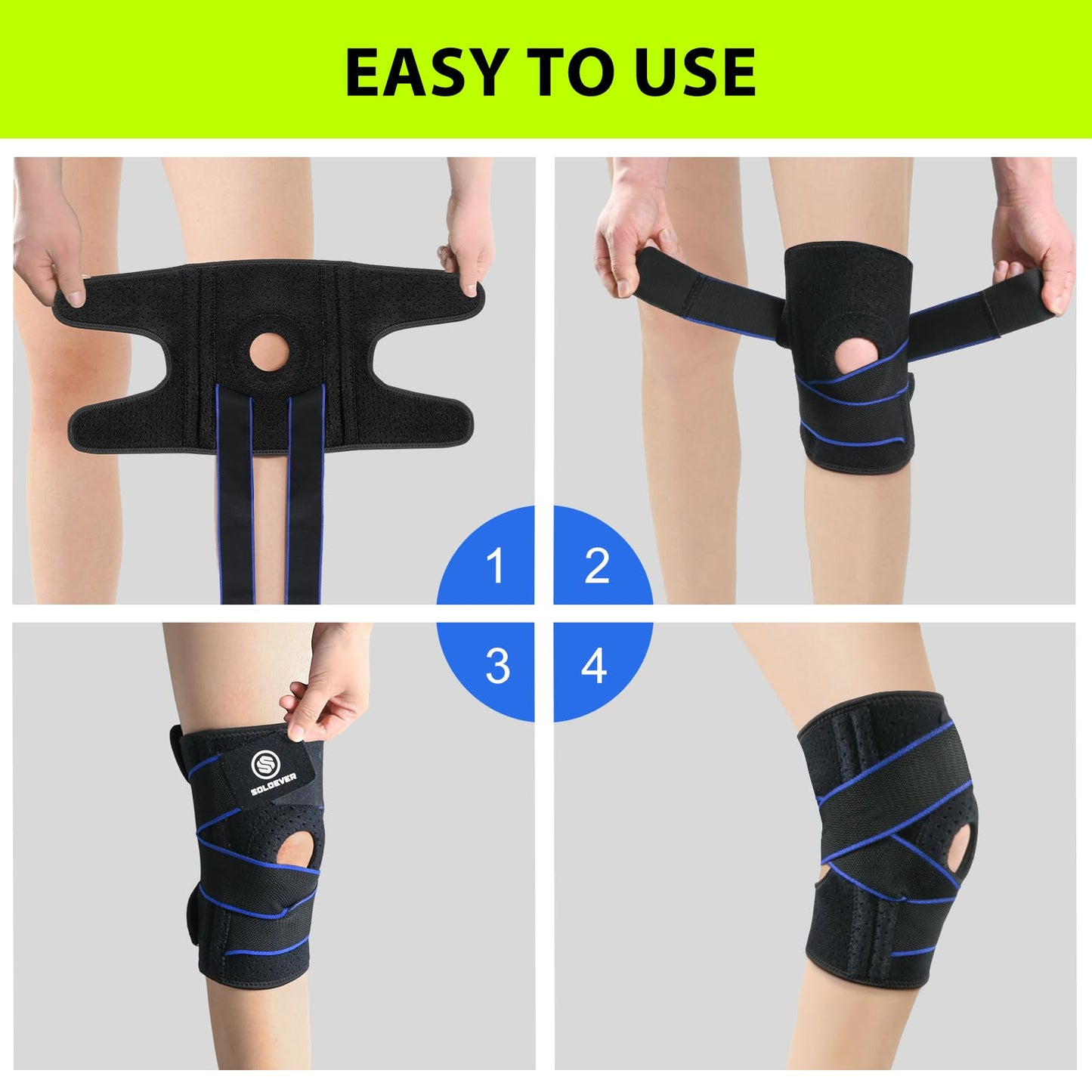 Knee Brace for Women & Men Breathable Compression Knee Support with Side Stabilizers for Knee Pain Adjustable Knee Wrap for Running