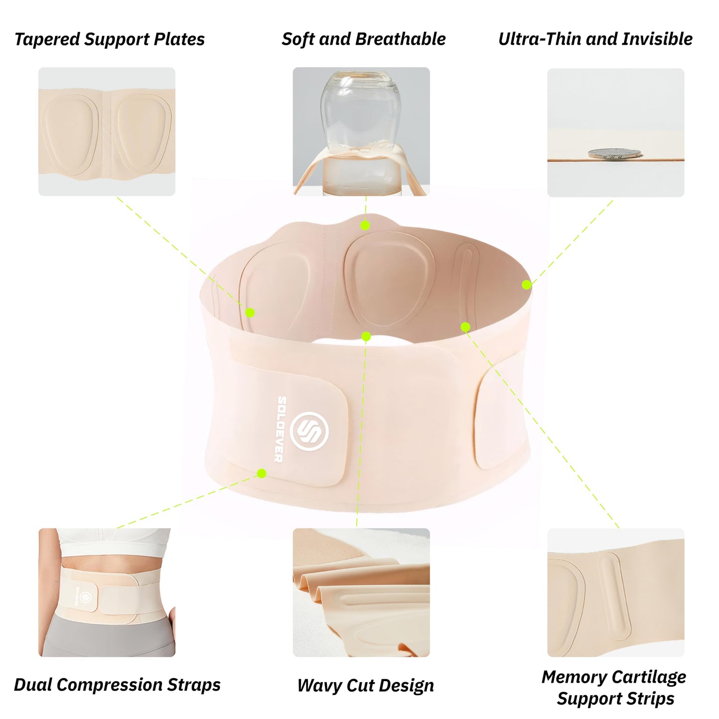 Ultra Thin Back Brace for Lower Back, Breathable Lightweight Back Brace for Women & Men