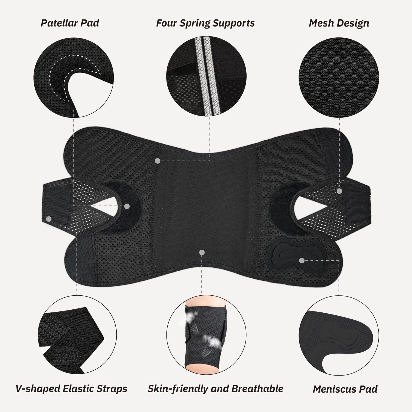 Knee Brace with Side Stabilizers for Knee Pain, Adjustable Knee Support for Meniscus Tear ACL MCL Arthritis Injury Recovery