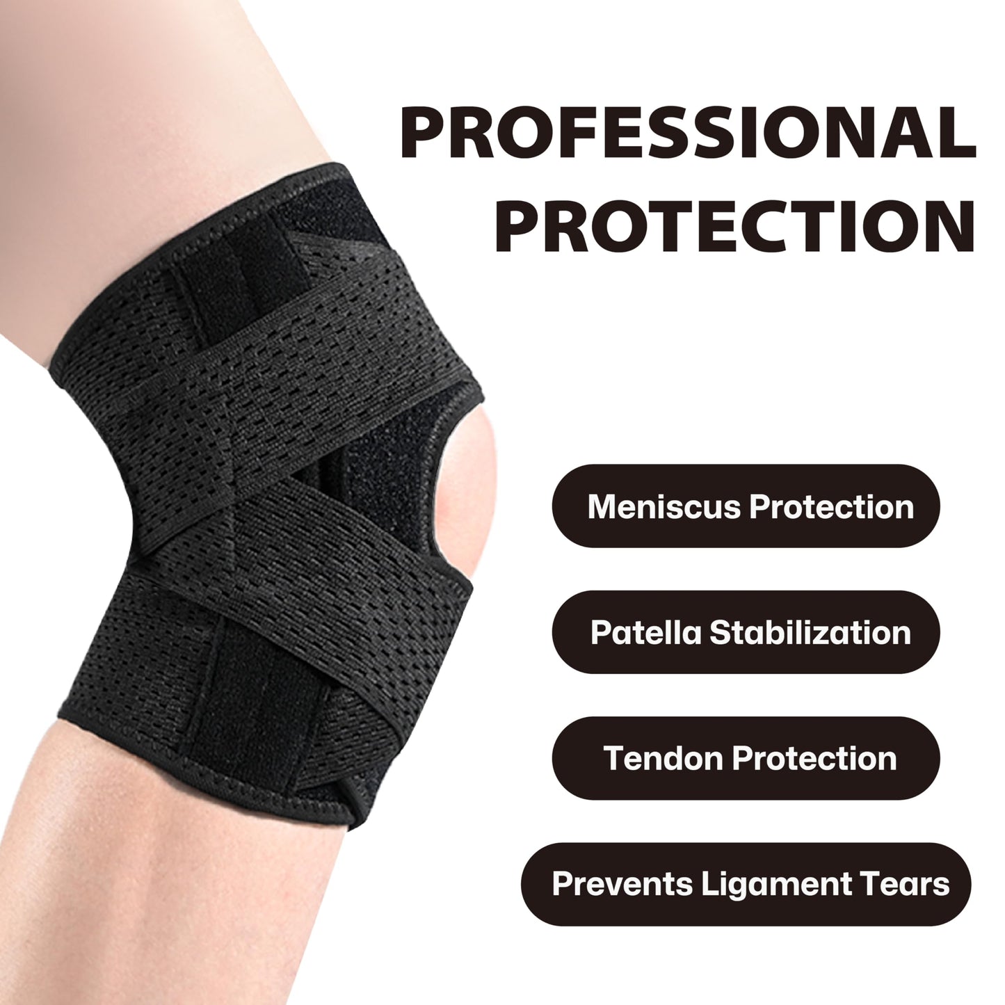 Knee Brace with Side Stabilizers for Knee Pain, Adjustable Knee Support for Meniscus Tear ACL MCL Arthritis Injury Recovery