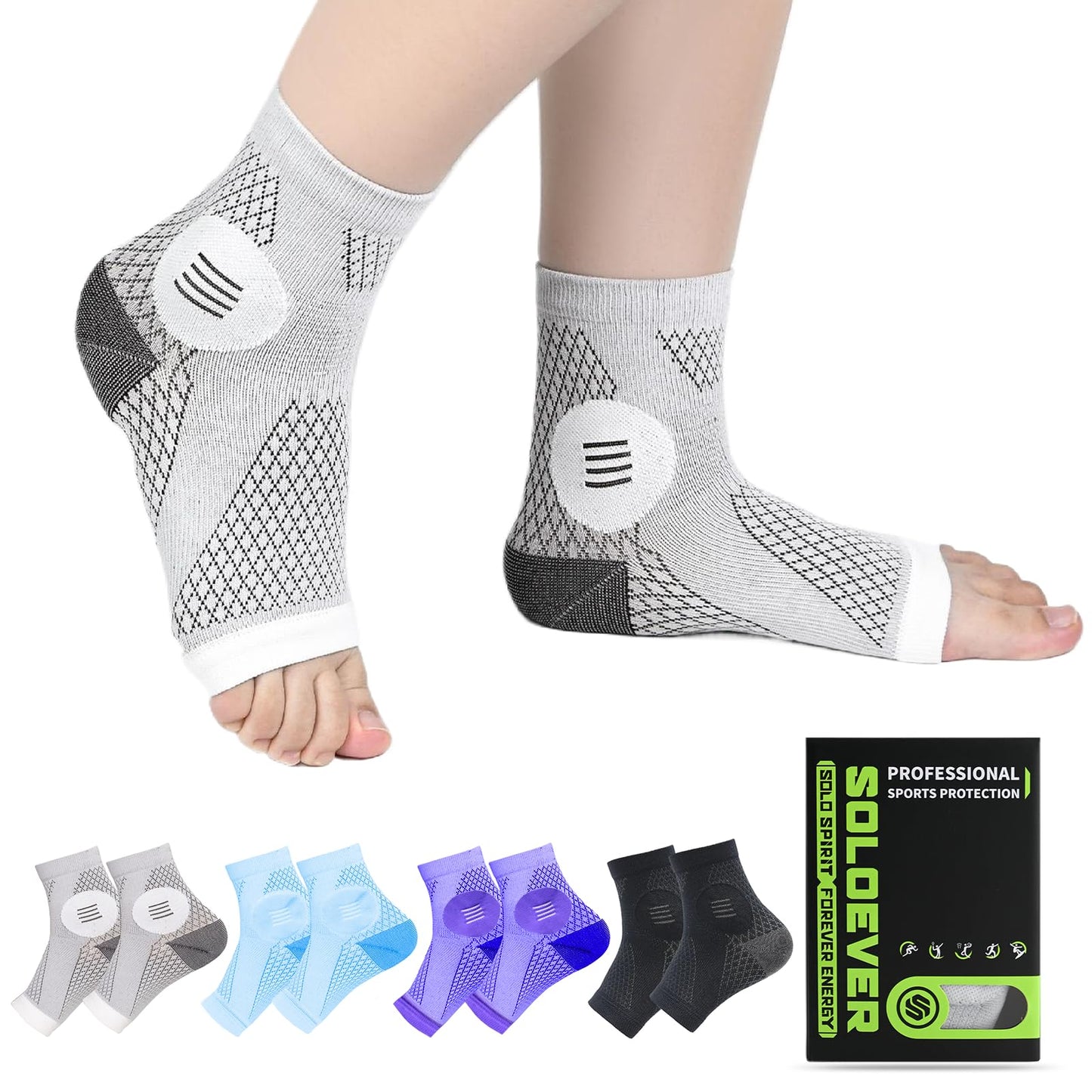 2Pairs Neuropathy Socks for Women & Men, Toeless Plantar Fasciitis Socks for Achilles Tendonitis Relief, Arch Support