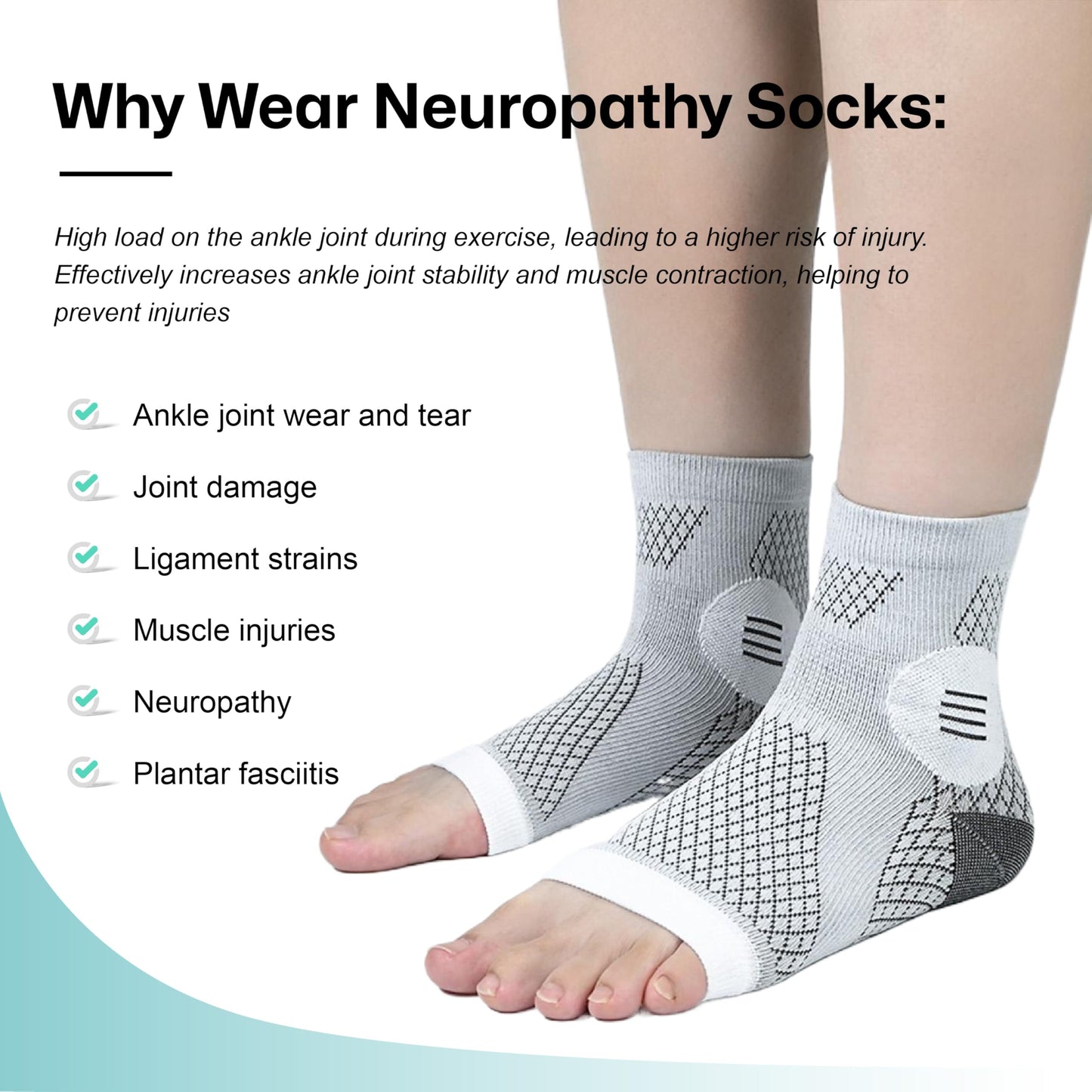 2Pairs Neuropathy Socks for Women & Men, Toeless Plantar Fasciitis Socks for Achilles Tendonitis Relief, Arch Support