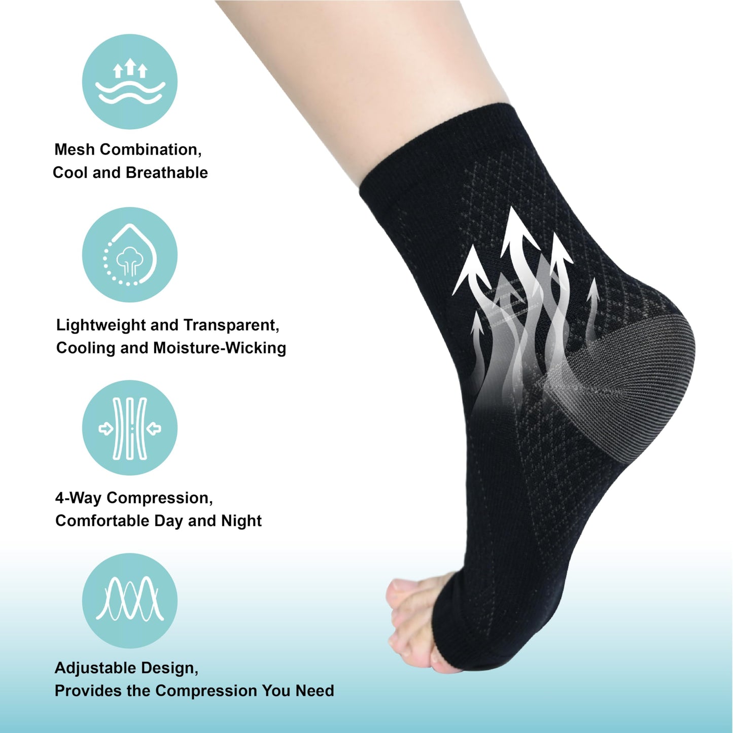 2Pairs Neuropathy Socks for Women & Men, Toeless Plantar Fasciitis Socks for Achilles Tendonitis Relief, Arch Support