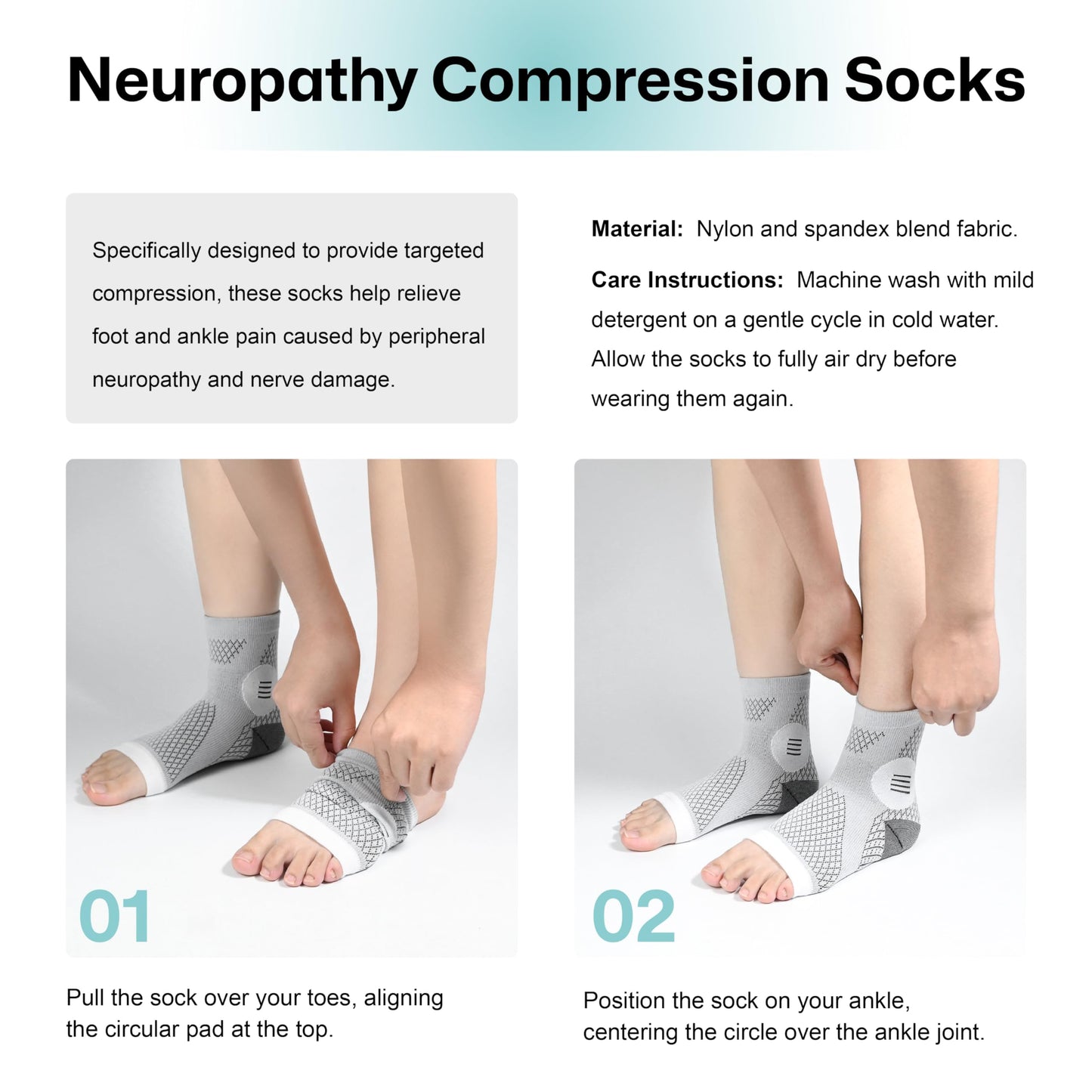 2Pairs Neuropathy Socks for Women & Men, Toeless Plantar Fasciitis Socks for Achilles Tendonitis Relief, Arch Support