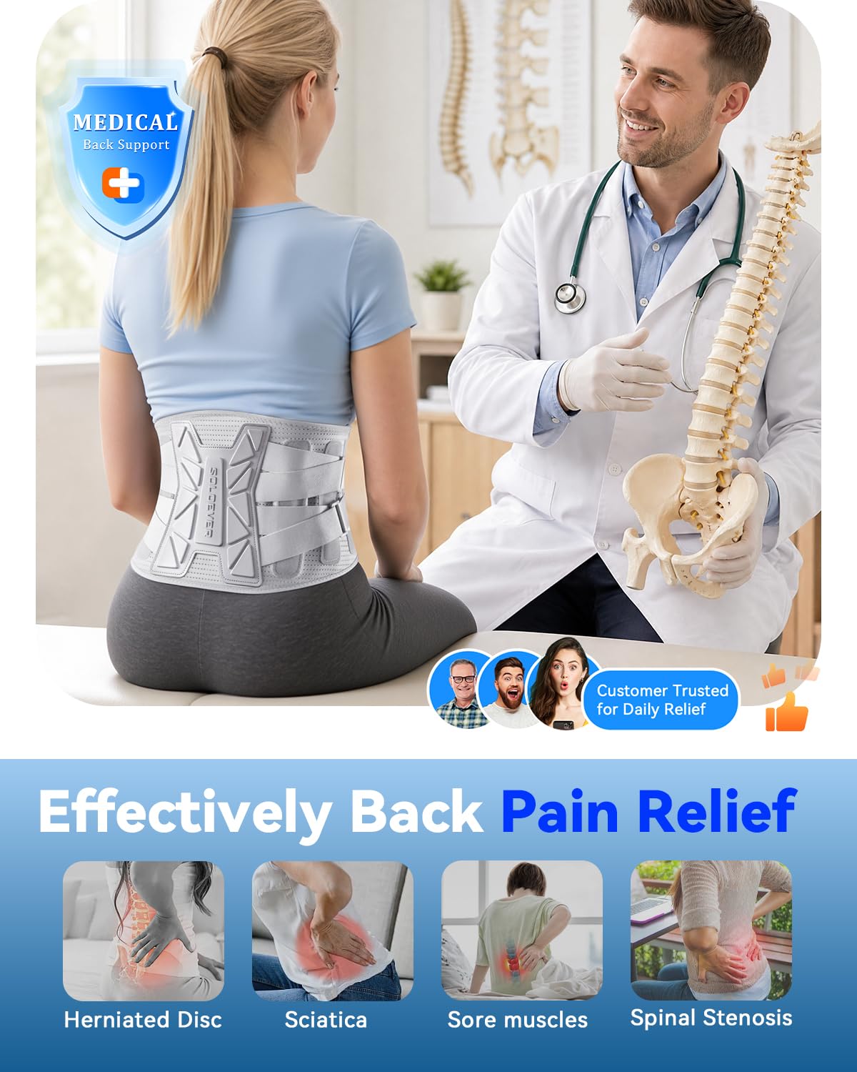 Medical-Grade Back Brace for Lower Back Pain Relief