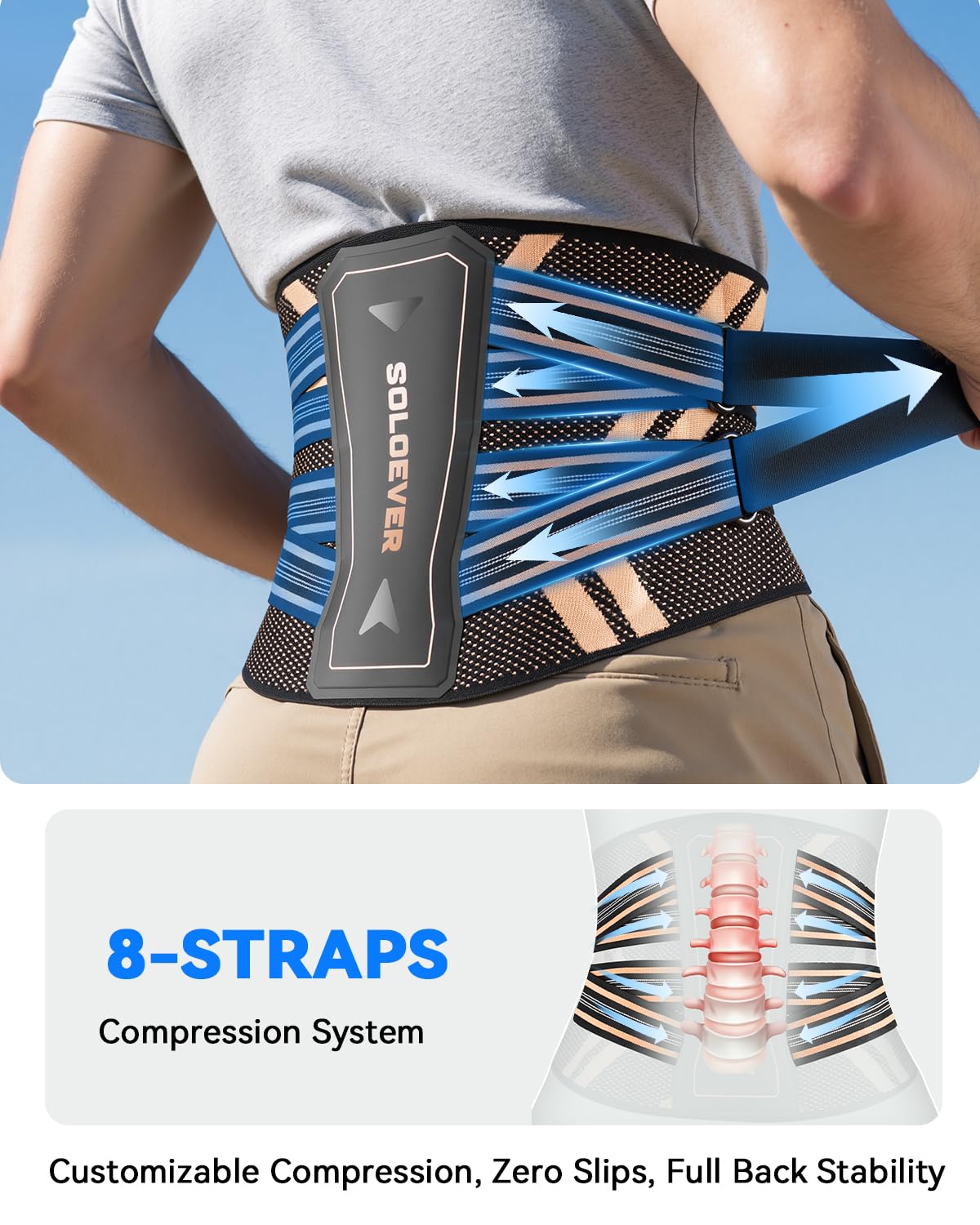 Ultra Breathable Back Brace for Lower Back Pain Relief
