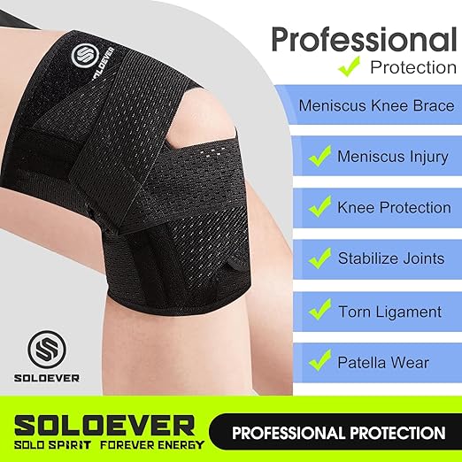 Rodillera de compresión transpirable para mujeres y hombres, con estabilizadores laterales para el dolor de rodilla, ajustable para correr.