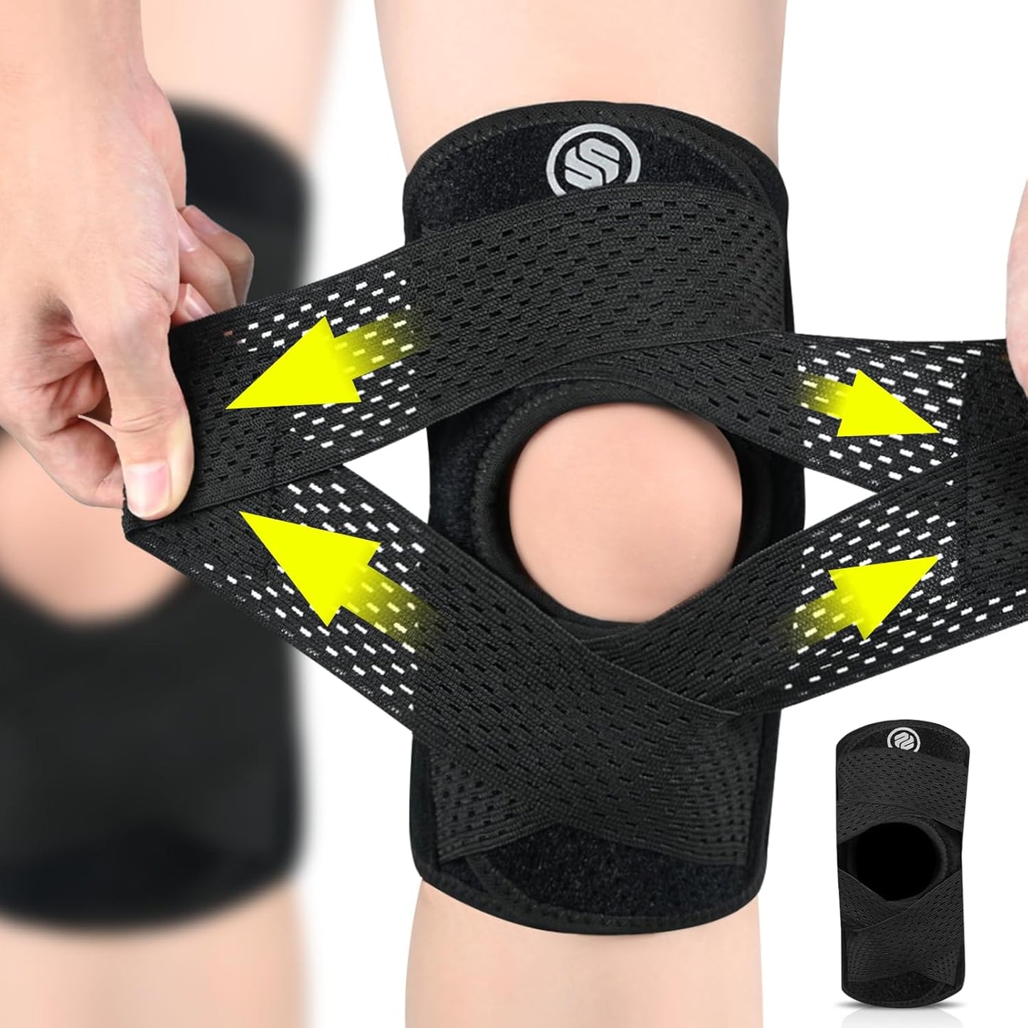 Rodillera de compresión transpirable para mujeres y hombres, con estabilizadores laterales para el dolor de rodilla, ajustable para correr.