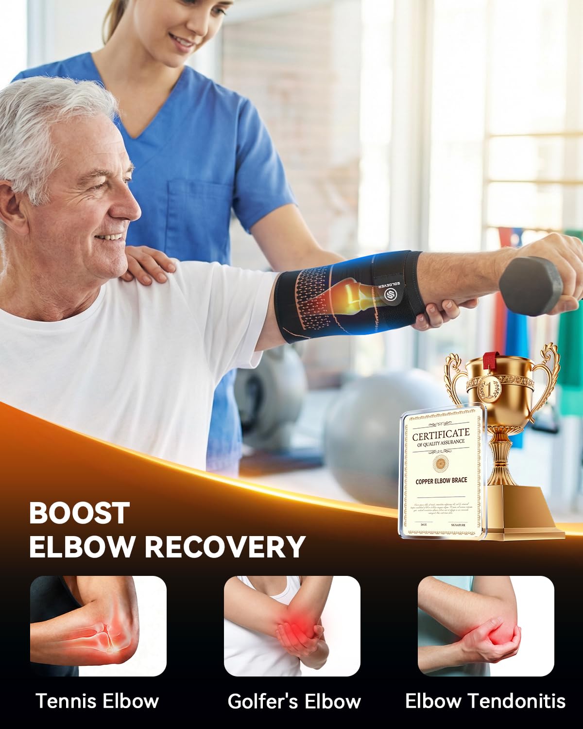 Copper Elbow Compression Sleeve with Adjustable Strap