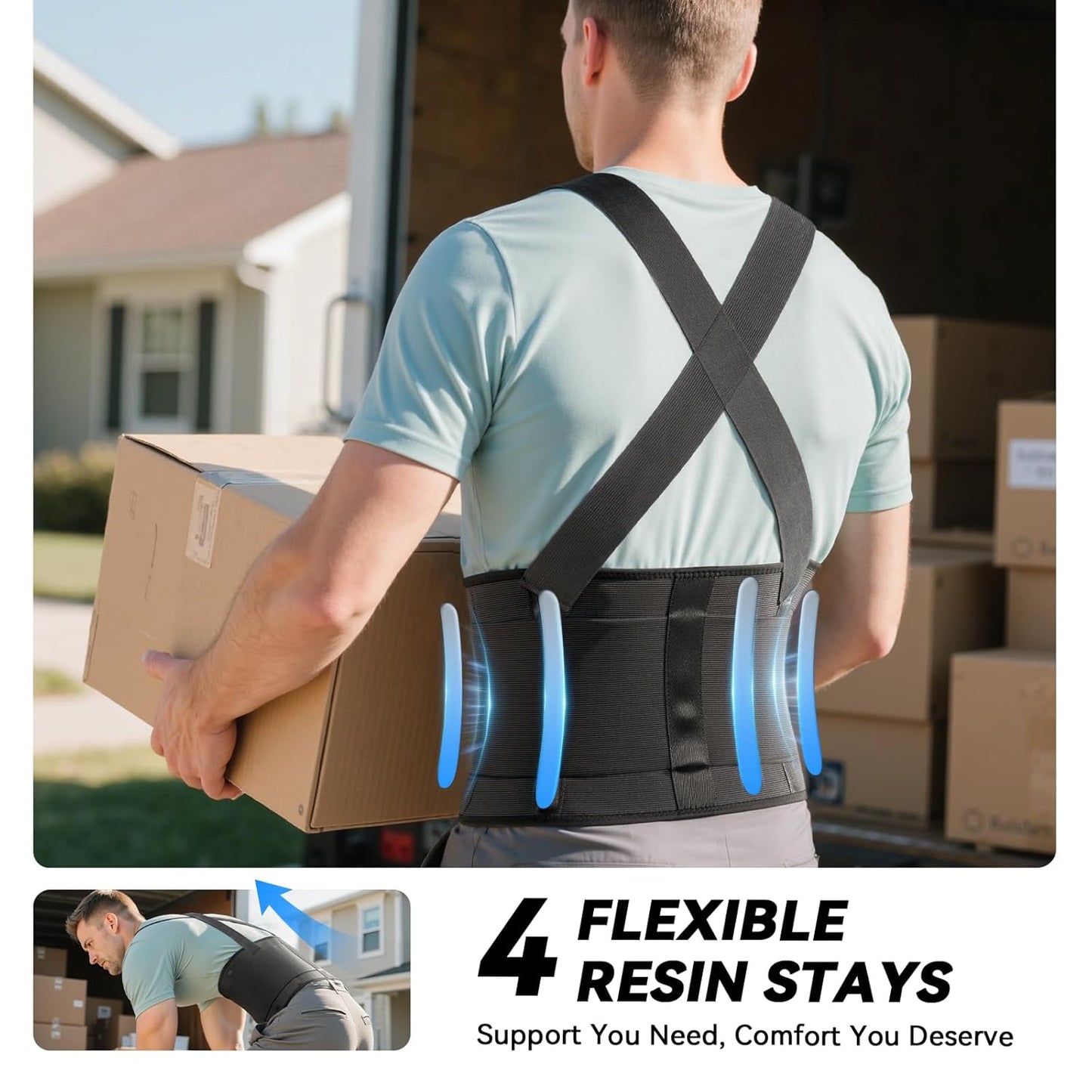 Work Back Brace for Men & Women, Adjustable Lower Back Support Belt with Suspenders for Back Pain Relief