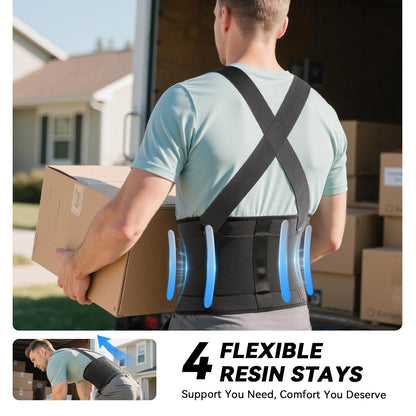 Work Back Brace for Men & Women, Adjustable Lower Back Support Belt with Suspenders for Back Pain Relief