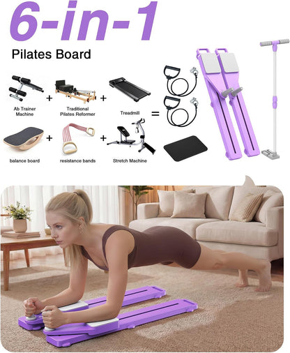 Multifunctional 6-in-1 Pliates Board with Handrail & Resistance Bands
