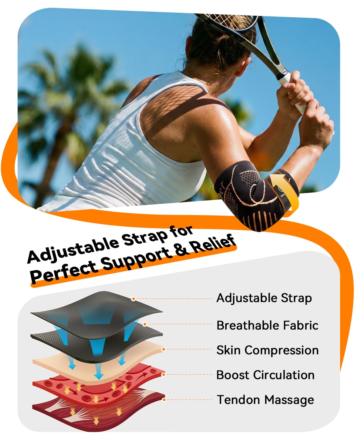 Copper Elbow Compression Sleeve with Adjustable Strap