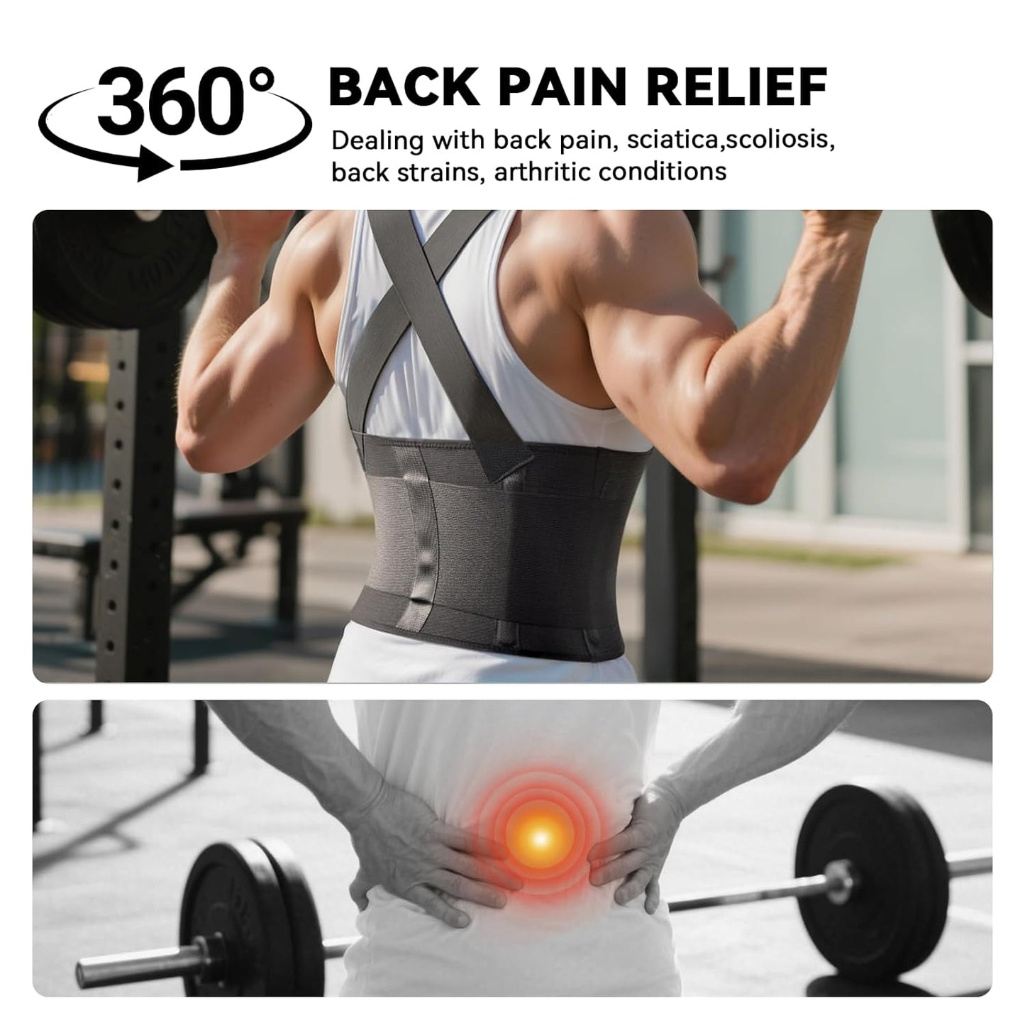 Work Back Brace for Men & Women, Adjustable Lower Back Support Belt with Suspenders for Back Pain Relief