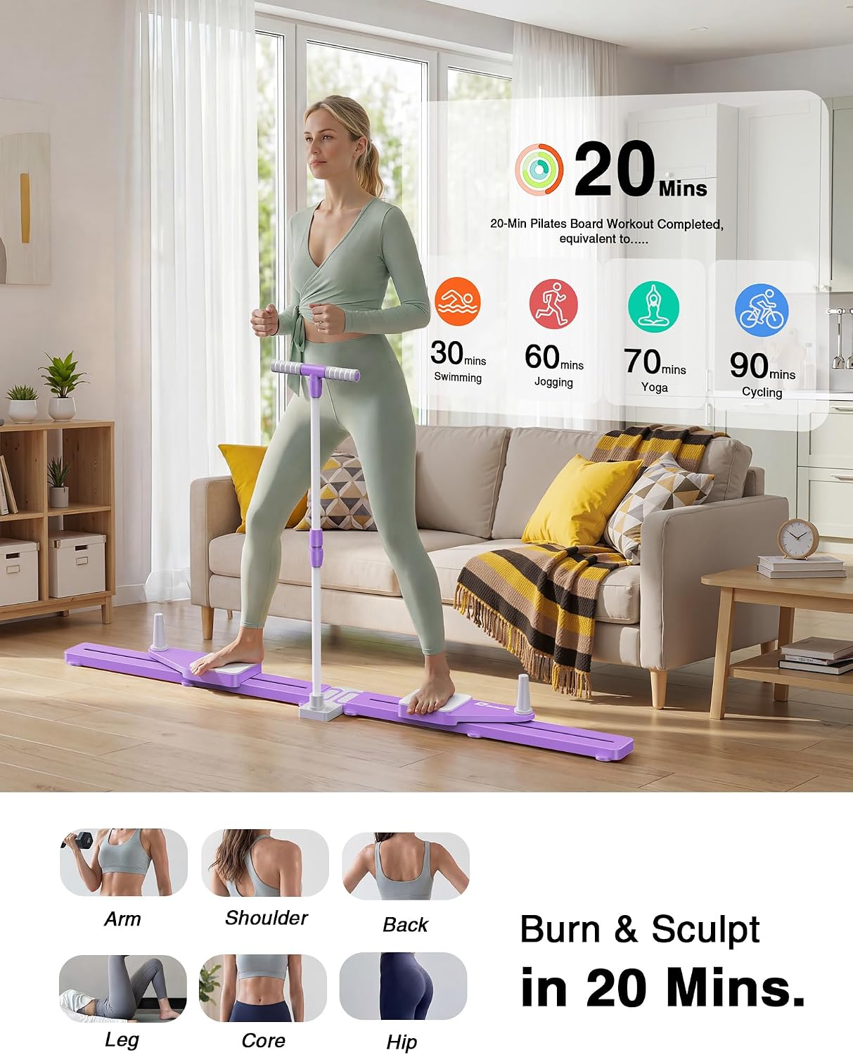Multifunctional 6-in-1 Pliates Board with Handrail & Resistance Bands