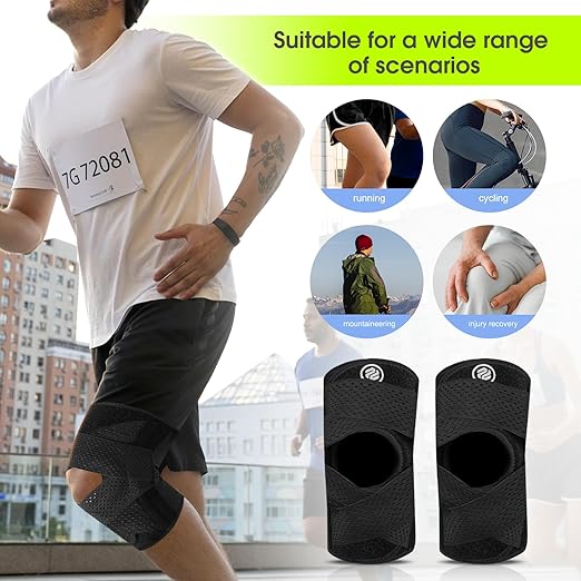 Rodillera de compresión transpirable para mujeres y hombres, con estabilizadores laterales para el dolor de rodilla, ajustable para correr.