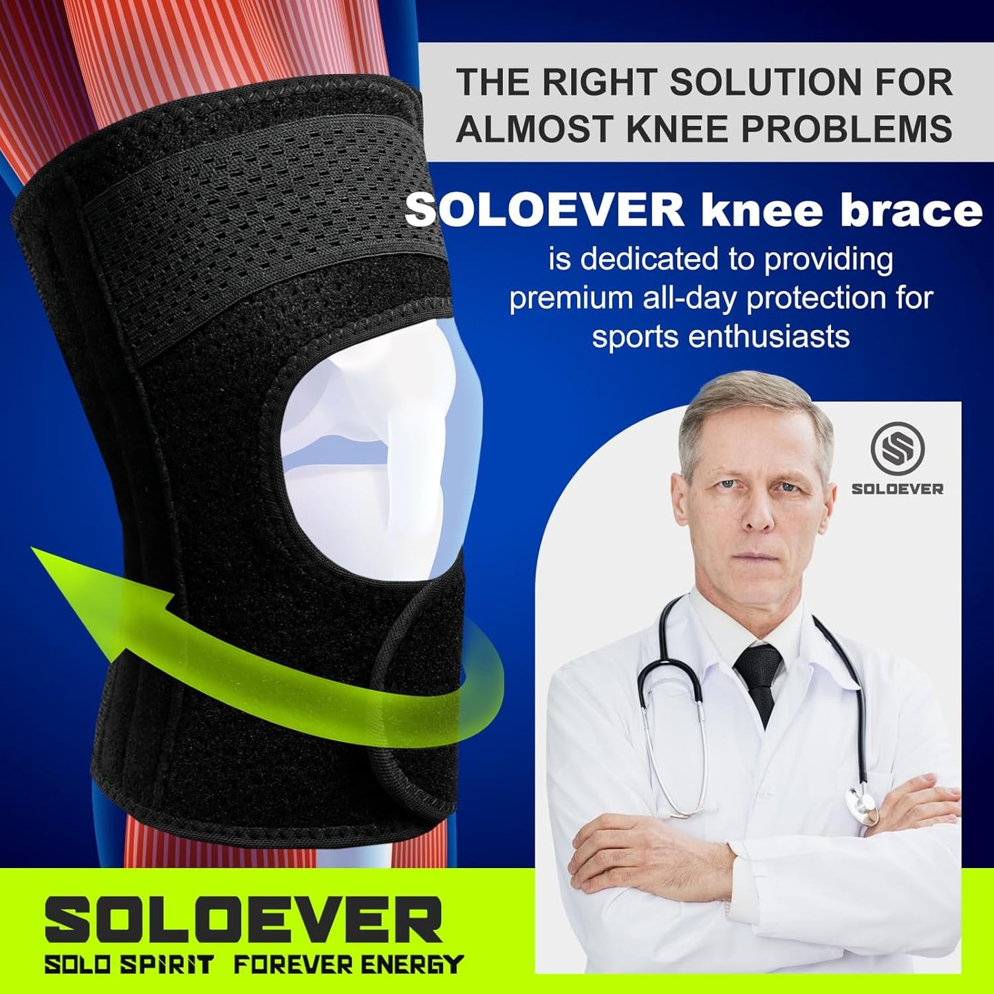 Ultra Breathable Knee Brace with Side Stabilizers for Women & Men