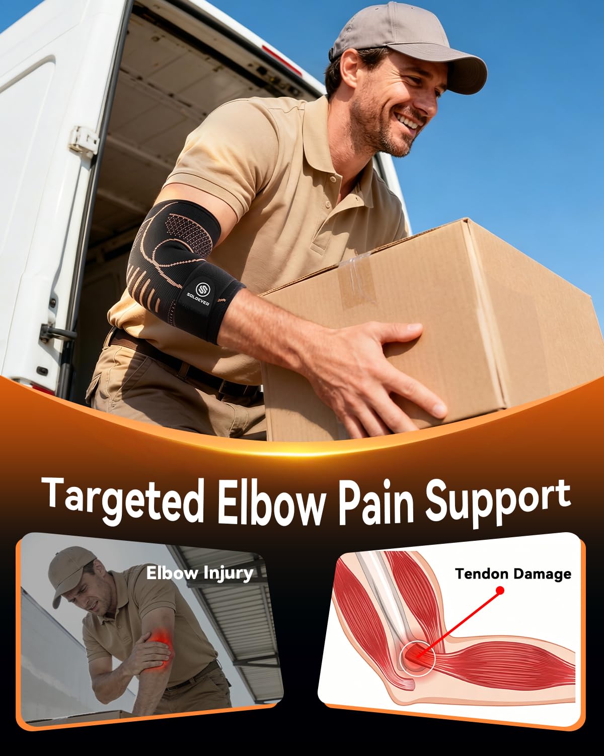 Copper Elbow Compression Sleeve with Adjustable Strap