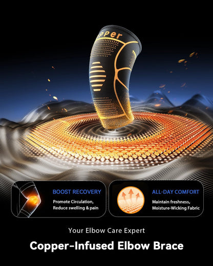 Copper-Infused Elbow Brace for Tendonitis and Tennis Elbow for Men ＆ Women